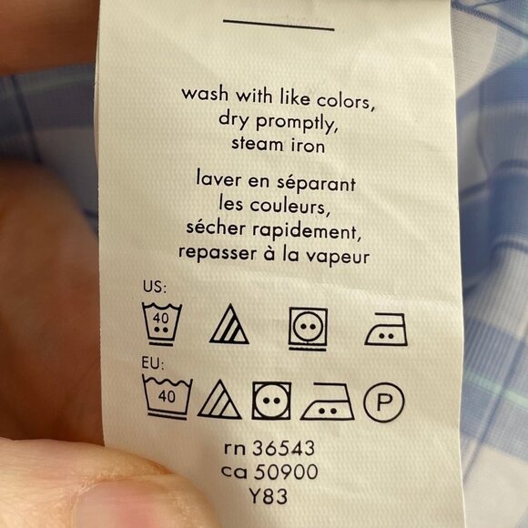 Izod Slim Fit LS Button Down Cotton Poly Plaid Dress Shirt Blue & Wht Sz 17.5 - Picture 12 of 13